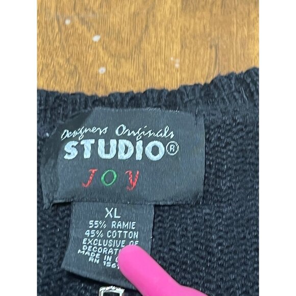 Design Originals Joy Sequin Beaded Snowman Full Zip Black Sweater Cardigan XL - Picture 7 of 11